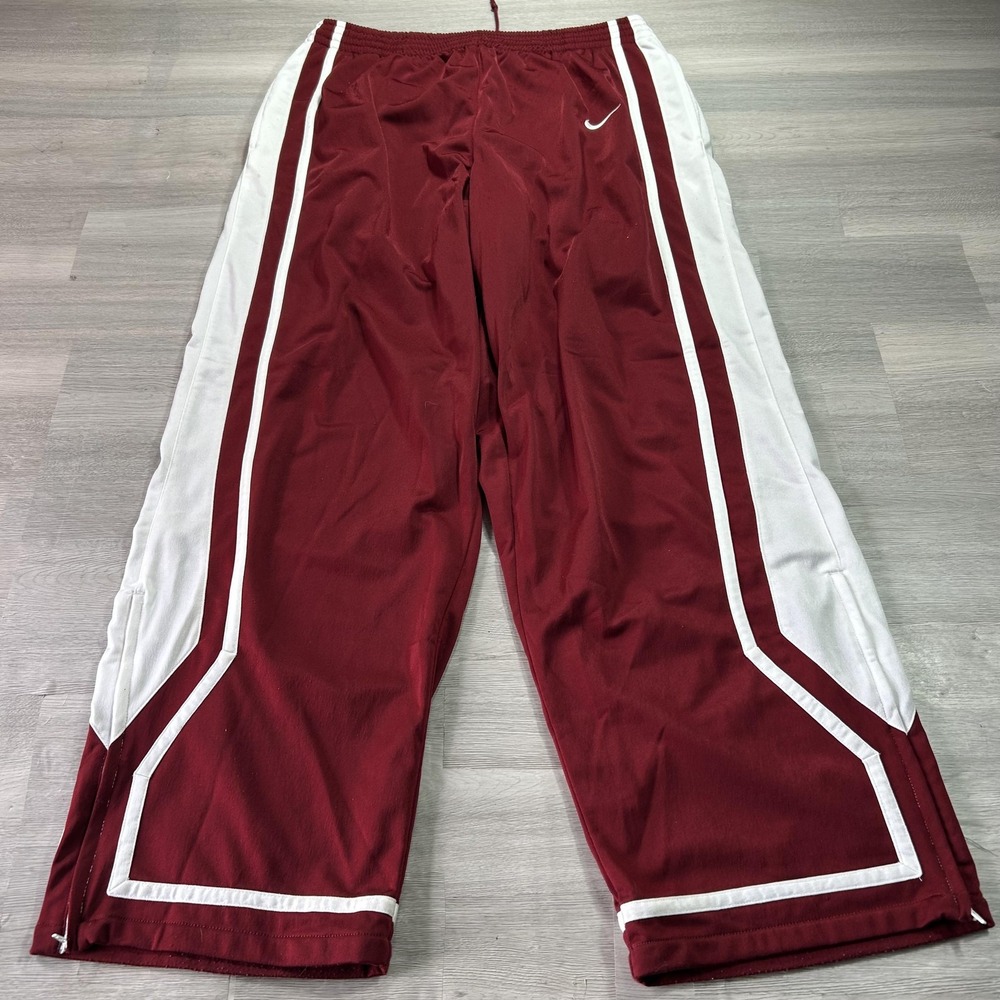 VINTAGE Nike Track Pants Mens 2XL Red Dazzle Side Stripe Zip Hem Y2K
